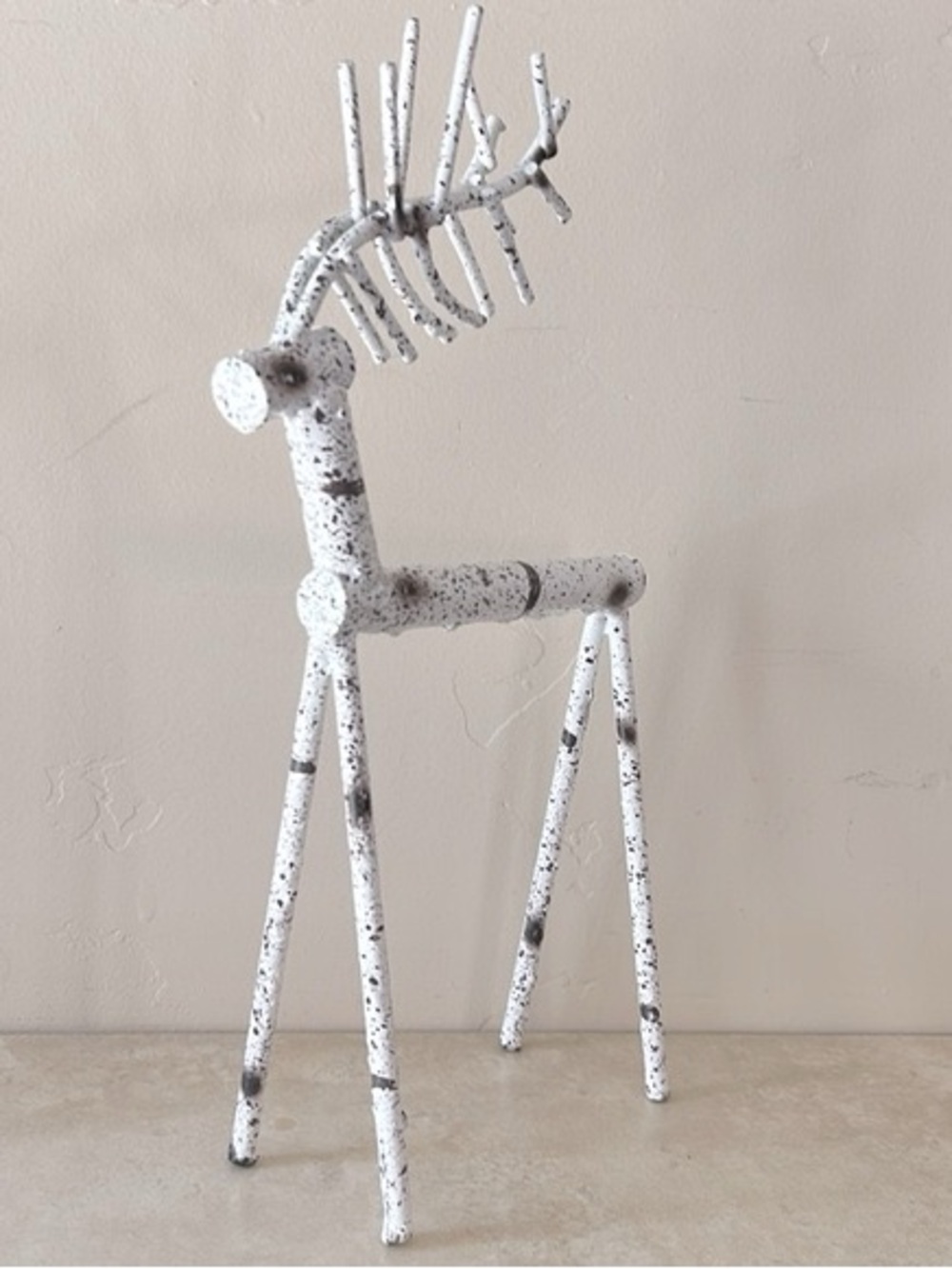 Aspen Sculptural White Speckled Reindeer Home Art Accent